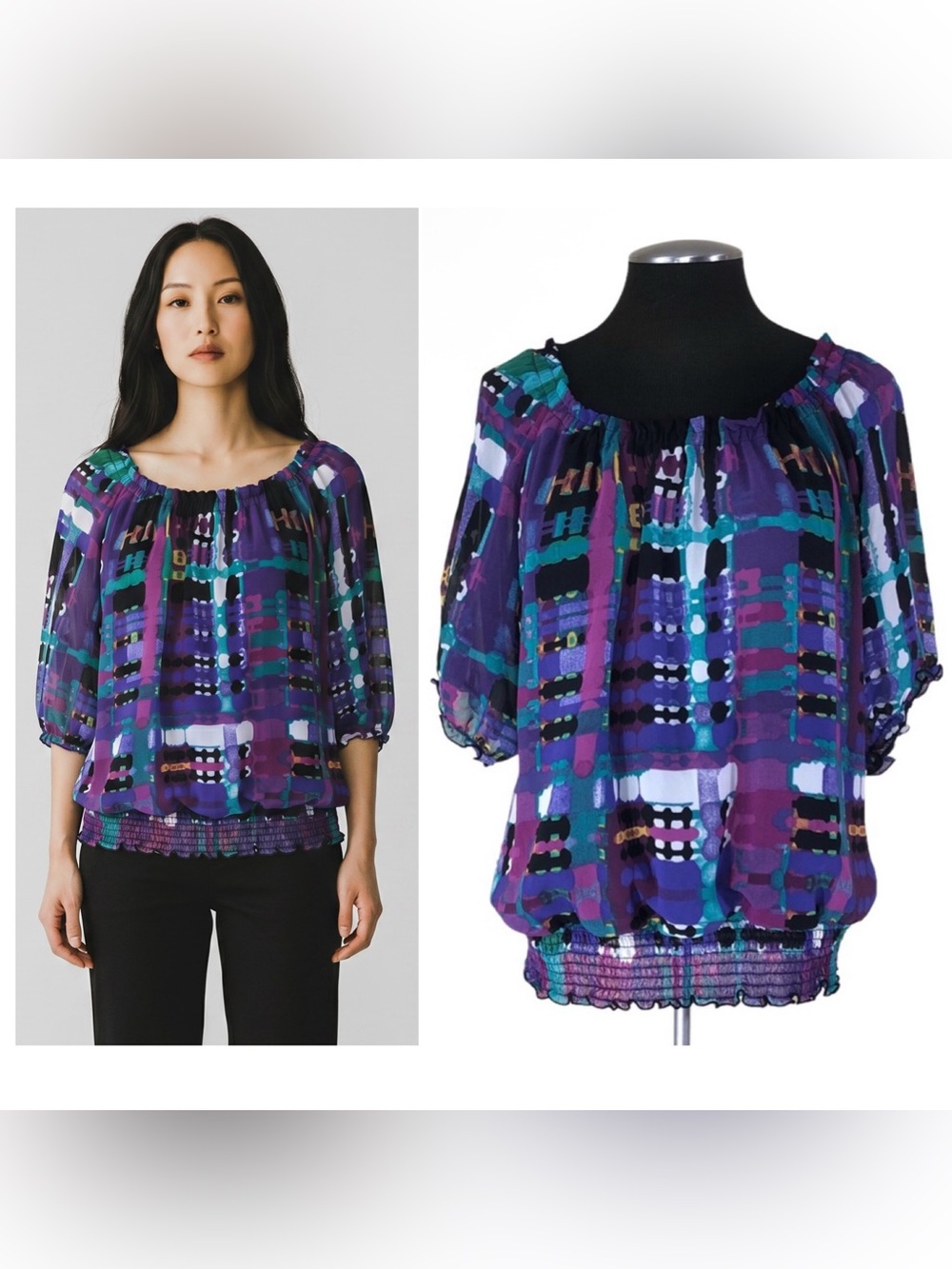 AB Studio - Multicolor Stretch Popover Lined Blouse - Medium